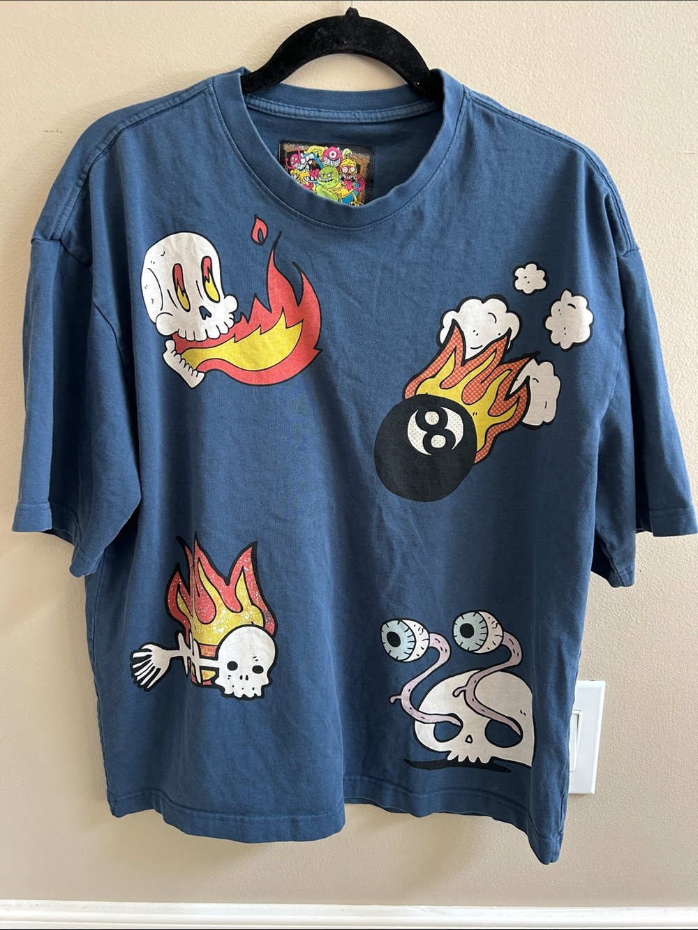 American Garage Discharge Print Boxy Graphic Tee Skull & Flame Med
